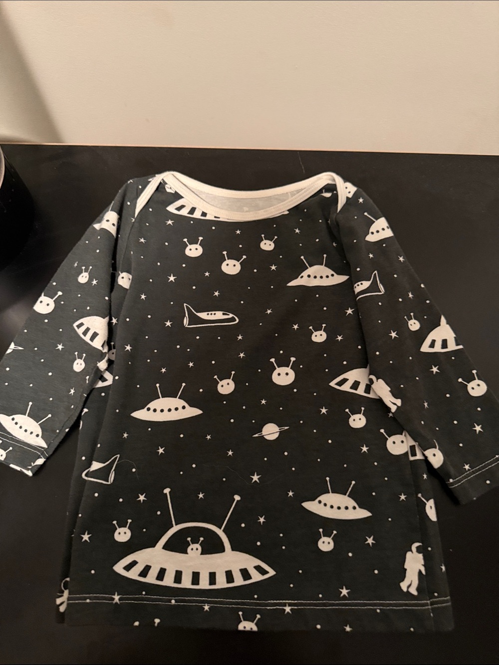 Kids Long Sleeve Space Print Tee - Black/White